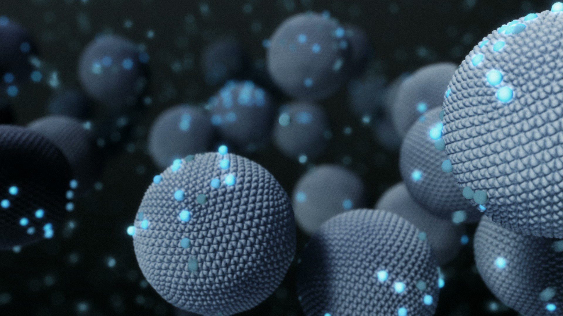 Floating spheres in dark, digital background