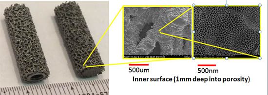 Detailed view of cylindrical porous samples